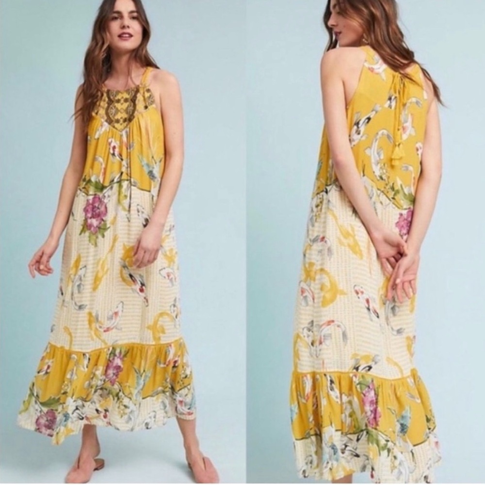 Anthropologie One September Paradiso Koi Print Maxi Dress